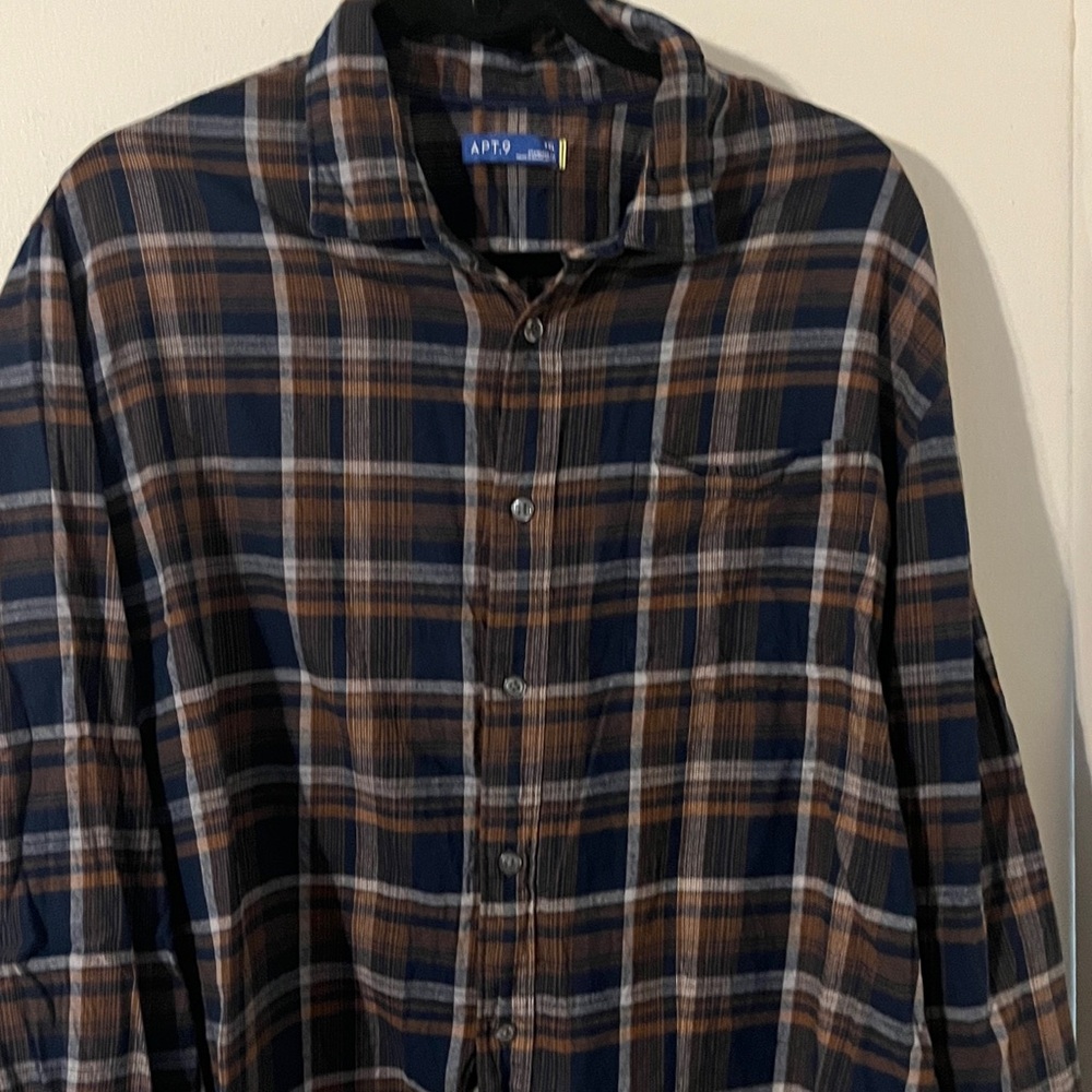 APT9 Men's Casual Plaid Shirt - Navy and Orange - Picture 2 of 3